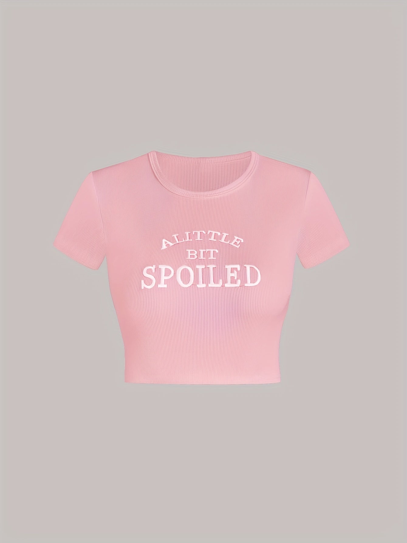 Letter Embroidery Crop T-Shirt, Y2K Short Sleeve T-Shirt For Spring & Summer, Women's Clothing
