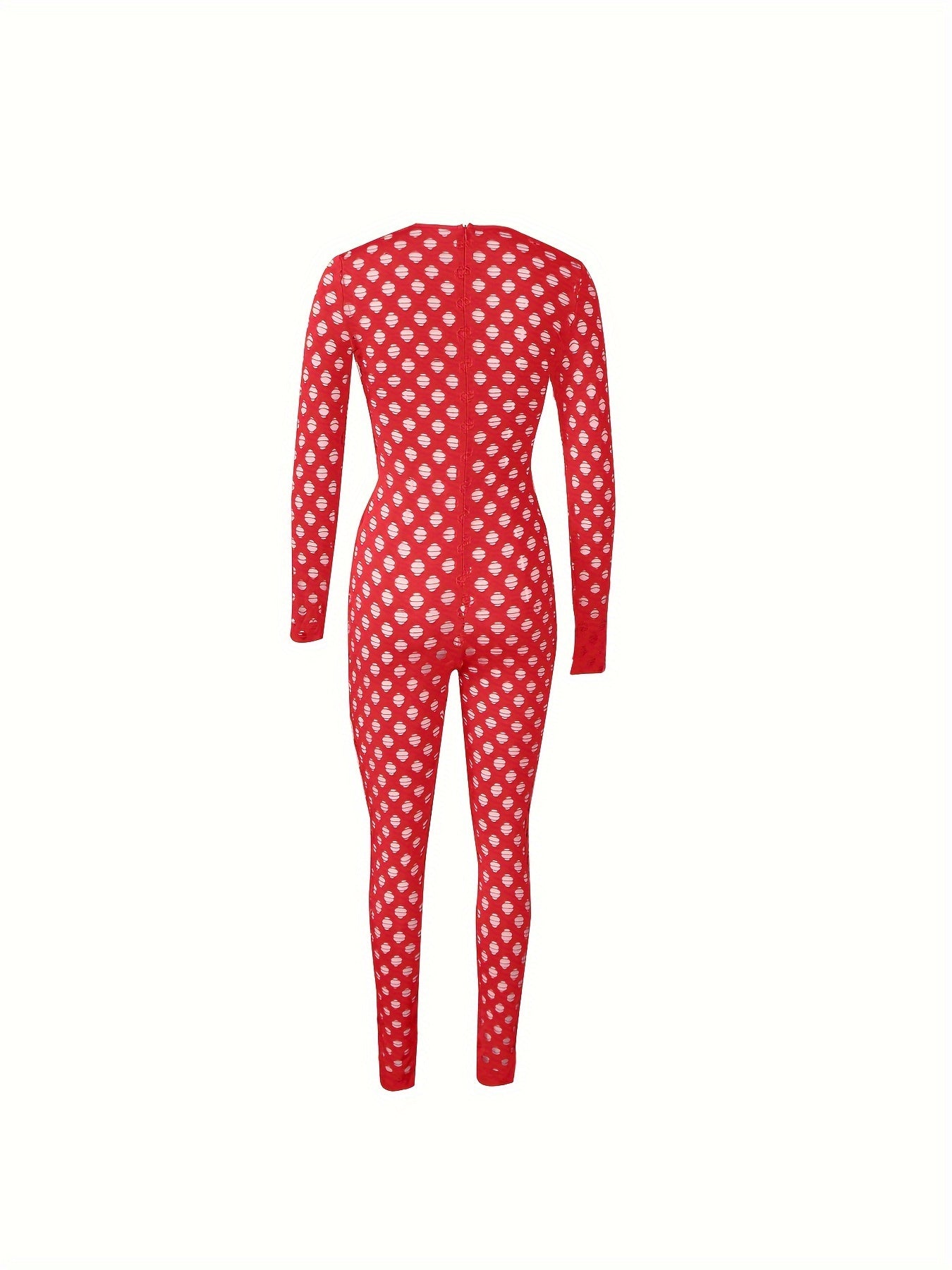 Hollow Zip Back Jumpsuit, Sexy Bodycon Long Sleeve Long Length Jumpsuit For Fall & Winter, Women's Clothing