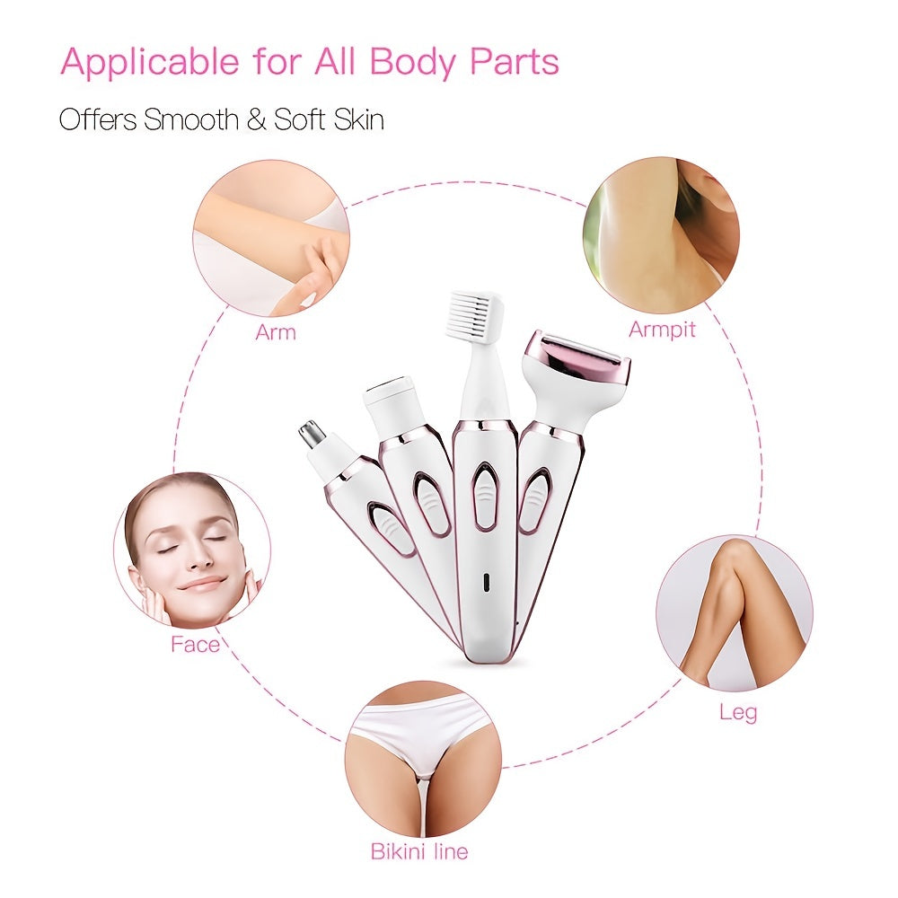 SmoothGlide Womens Electric Shaving Kit - 4-in-1 Cordless Hair Remover for Face, Legs, Underarms & Bikini Area, Wet/Dry Use with Quick-Charge Micro USB, Portable & Perfect for Sensitive Skin, A Luxurious Holiday Gift