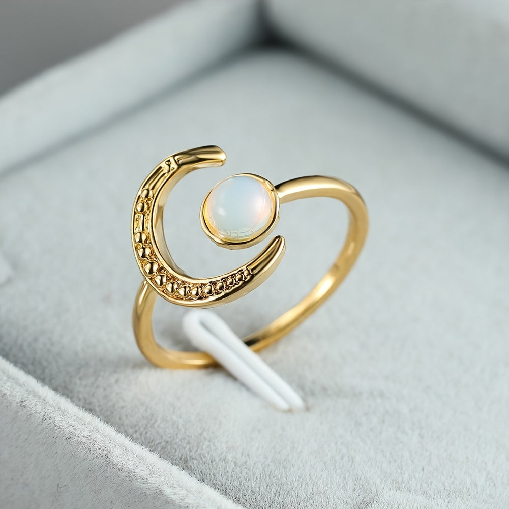 Personality Colorful Moonstone Open Adjustable Ring Temperament Retro Female Hand Accessories