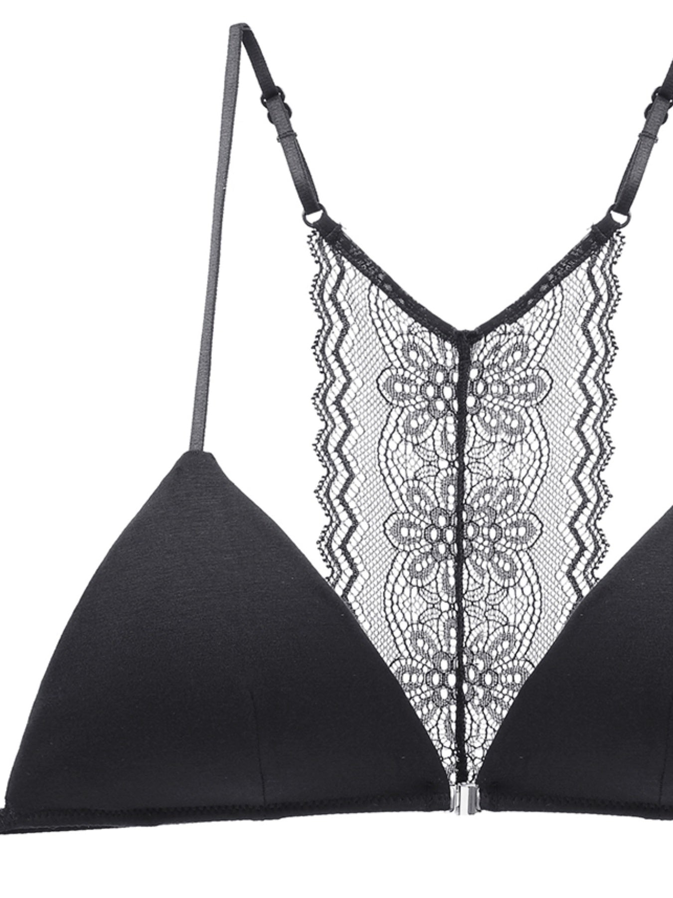 Triangle Cups Front Buckle Bras, Lace Stitching Beauty Back Bra With Removable Pads, Women's Lingerie & Underwear