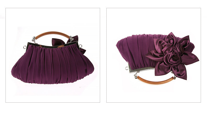Floral Decor Clutch Bag, Elegant Ruched Detail Handbag, Women's Trendy Chain Shoulder Bag For Party