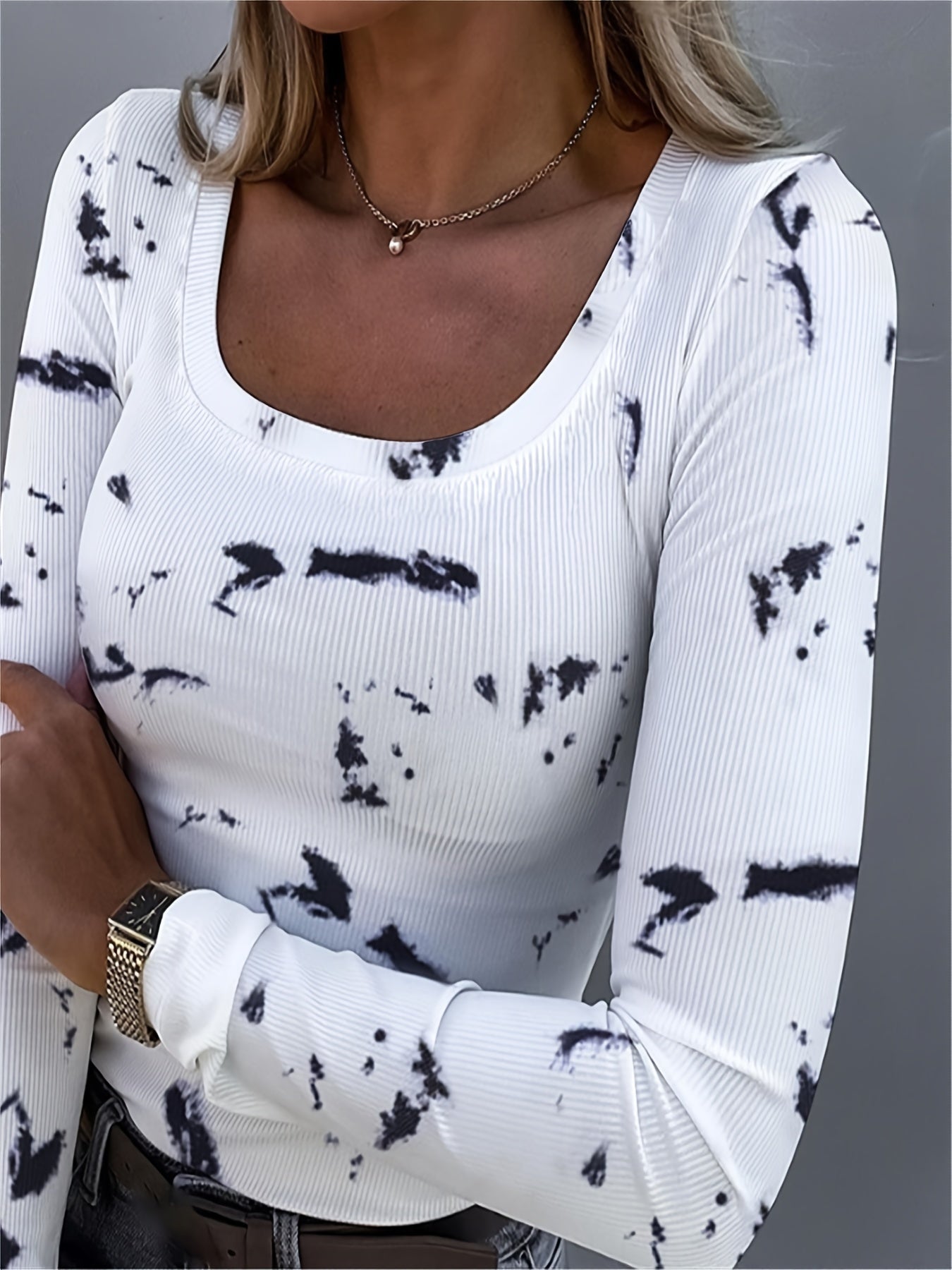 Womens Soft Ribbed Square Neck T-Shirt - Trendy Long Sleeves for Spring & Fall - Versatile Casual Wear