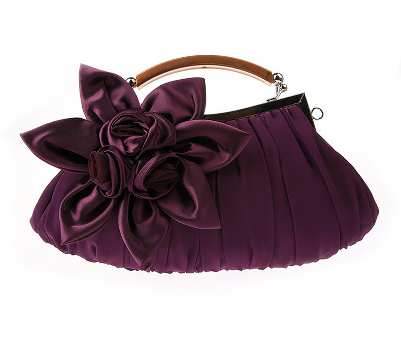 Floral Decor Clutch Bag, Elegant Ruched Detail Handbag, Women's Trendy Chain Shoulder Bag For Party