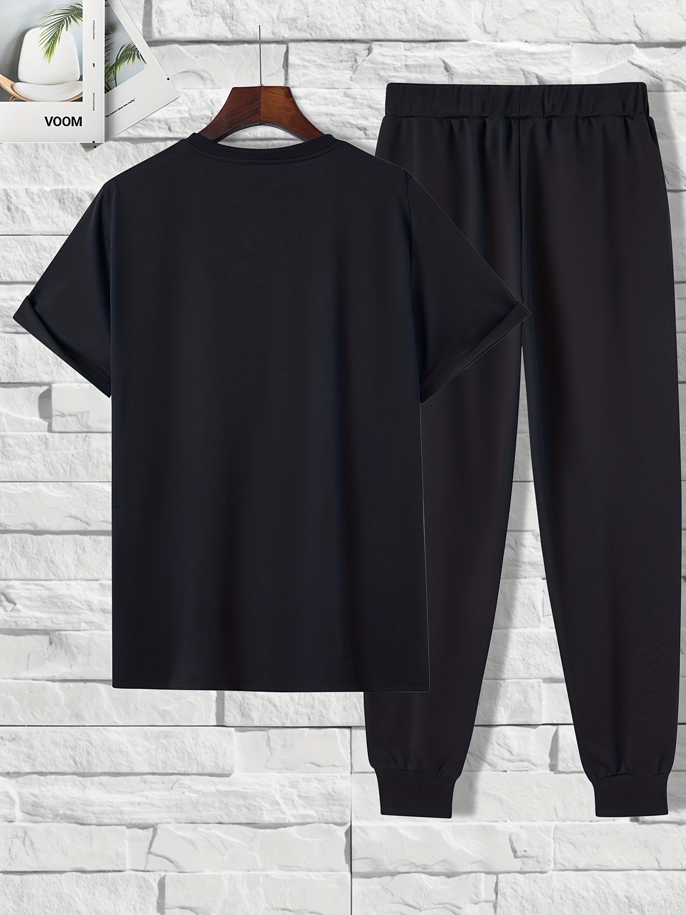 Color Blocks Print, Men's 2 Pieces Outfits, Short Sleeve T-Shirt And Drawstring Trousers Set