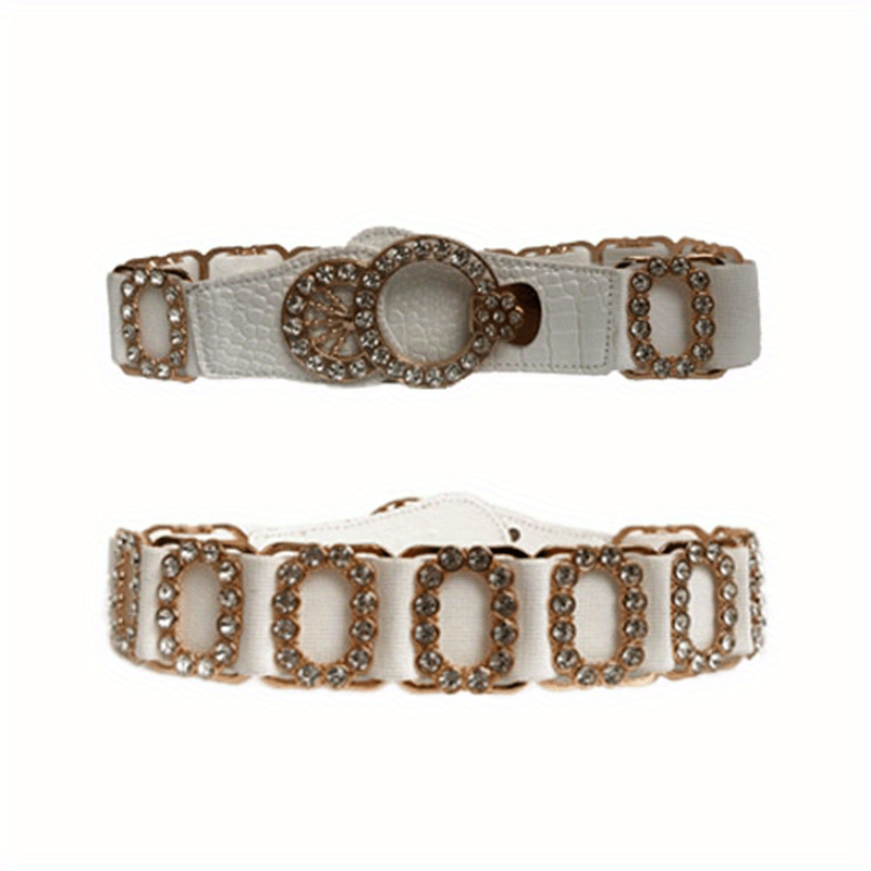 Stretchy Elastic Waist Belt for Women - Sparkling Rhinestone Accents, Alphabets, Rivet, Sequins, and Studded Details - Perfect for Party, Wedding, Bohemian, and Business Occasions