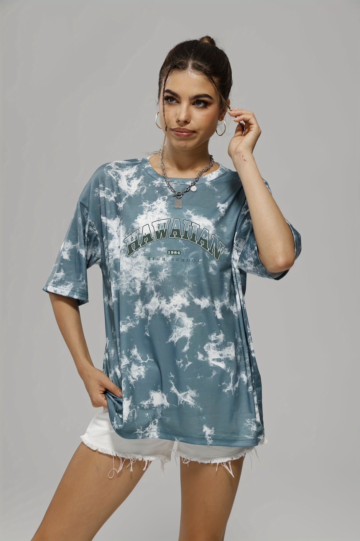 Women's Tie Dye Letter Graphic Tee, Casual Loose Sports Crew Neck T-shirt, Women's Tops