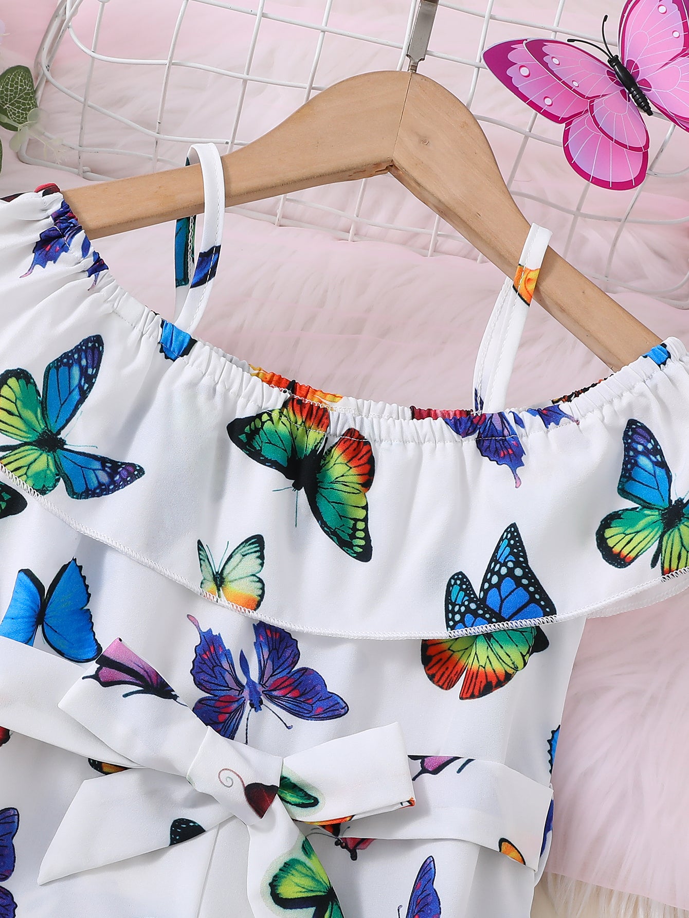 Trendy Girls' Butterfly Romper with Ruffles and Belt - Perfect for Summer!