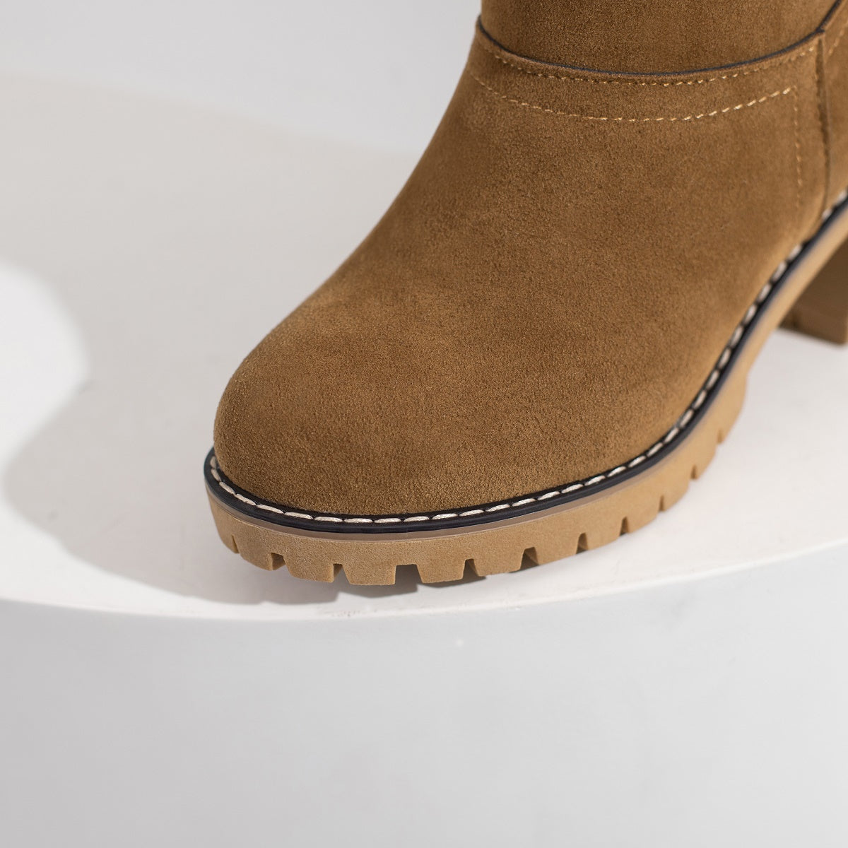 Mid Calf Snow Boots for Women - Stacked Block Heel, Plush Round Toe, Thermal Insulation, Slip-On Design, Solid Color, Winter Warmth and Comfort Shoes