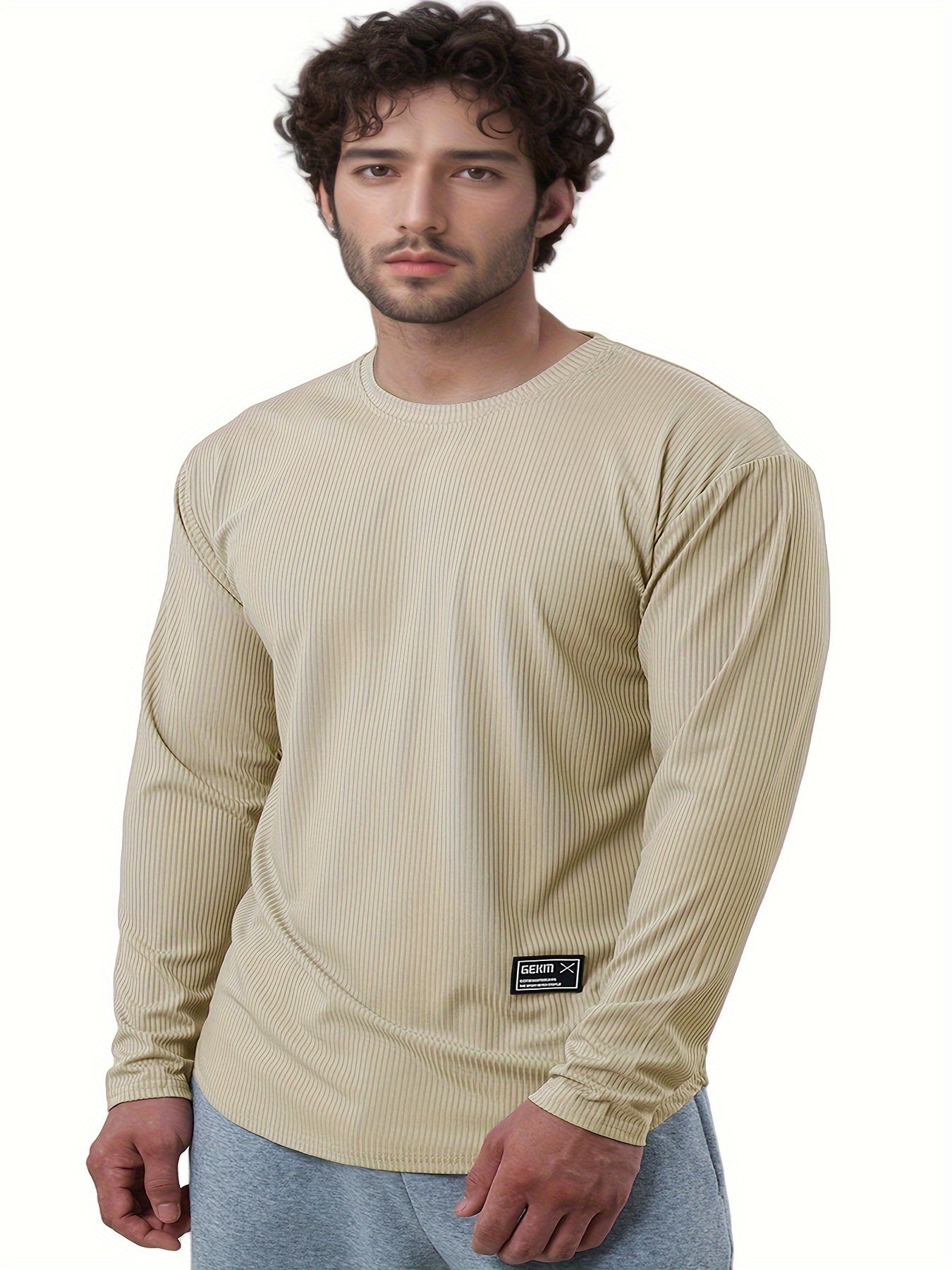 Men'S Quick-Dry Stretch Athletic Long Sleeve T-Shirt - Slim Fit Basketball Training Top with Letter Print, Breathable High-Elasticity Fabric for Spring & Fall Sports, Workout Shirts