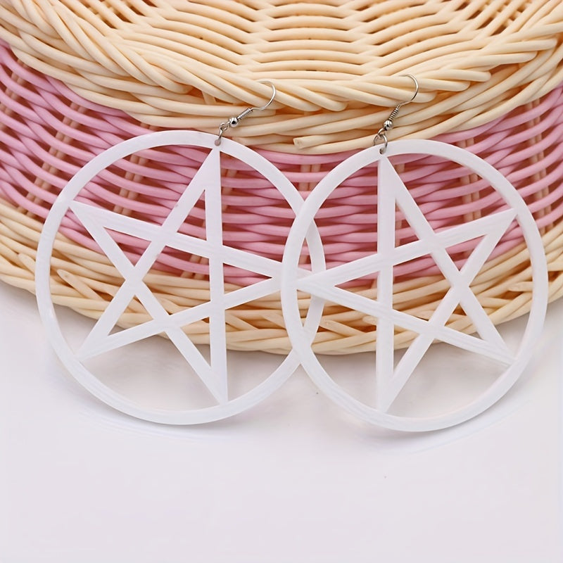 Elegant Star Pendant Hoop Earrings for Women - Chic Resin Circle Design, Fashionable Accessory, Novelty Earrings