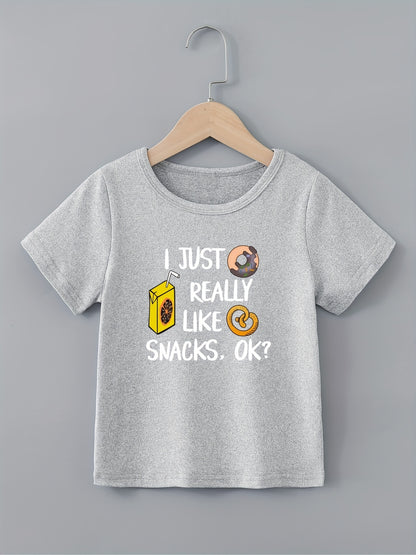 Fun Snack Lover's Tee - Boys' Creative T-Shirt - Lightweight, Comfy, Short Sleeve, Crew Neck, Casual Summer Kids Clothing for Boys