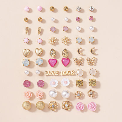30pairs Butterfly Love Heart Small Flower Water Drop zirconia Snowflake Stud Earrings Set