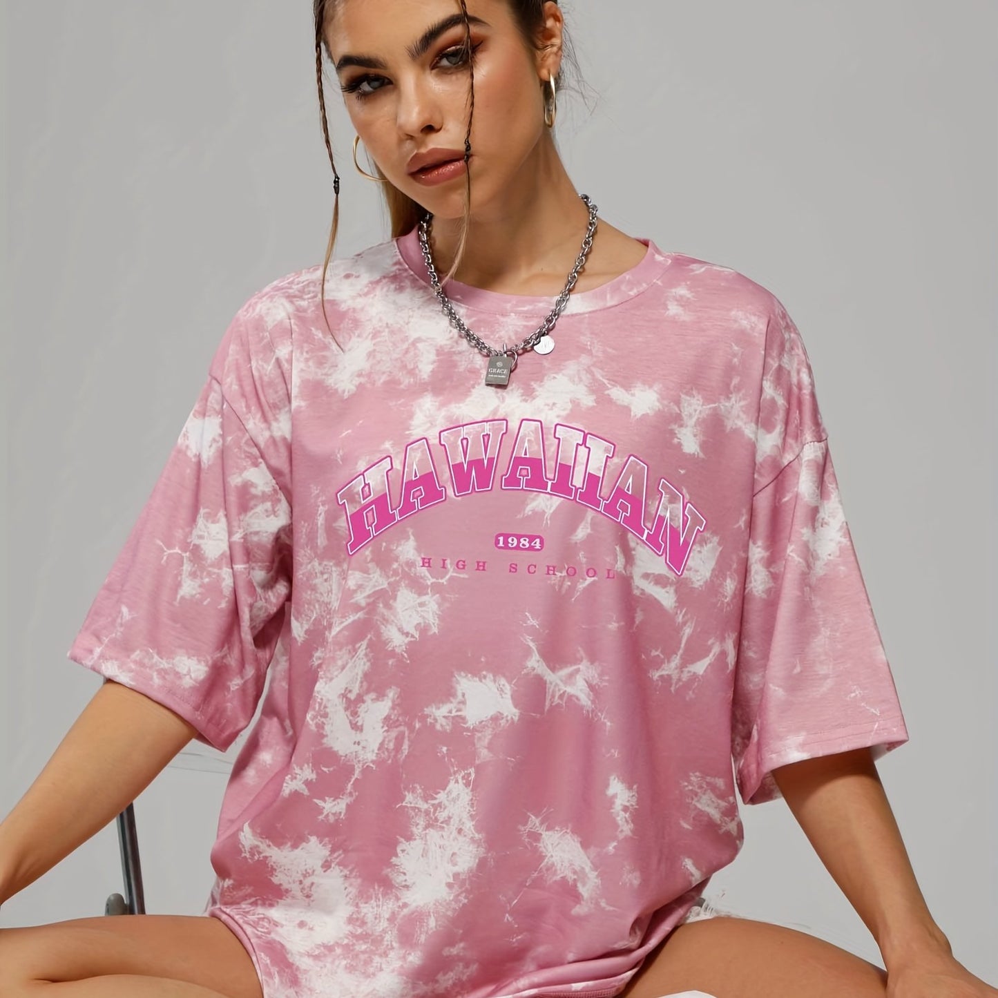 Women's Tie Dye Letter Graphic Tee, Casual Loose Sports Crew Neck T-shirt, Women's Tops