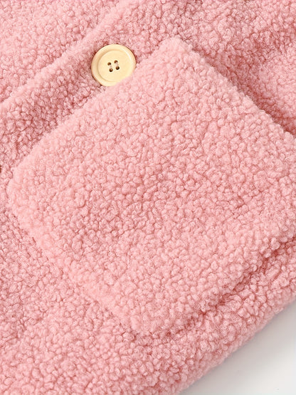 Girls' Cozy Fleece Jacket - Two-Tone Color Block with Plush Lining, Long Sleeves & Button Front, Casual Korean Style Winter Outerwear for Youngsters, Youngsters'S Winter Jacket | Buttonup Front Jacket | Plush Lining Jacket