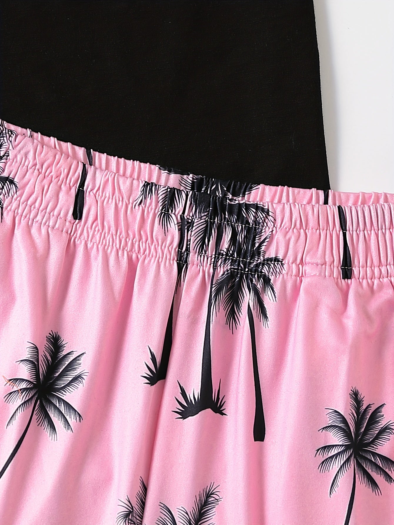 2Pcs Men's Palm Trees Print Casual Crew Neck Short Sleeve T-shirt And Drawstring Sweatpants Joggers Set For Summer