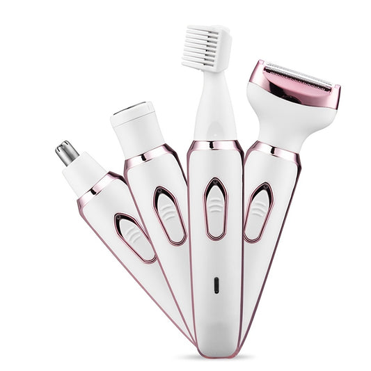 SmoothGlide Womens Electric Shaving Kit - 4-in-1 Cordless Hair Remover for Face, Legs, Underarms & Bikini Area, Wet/Dry Use with Quick-Charge Micro USB, Portable & Perfect for Sensitive Skin, A Luxurious Holiday Gift