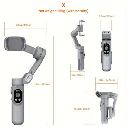 Smart X Pro 3-Axis Foldable Smartphone Gimbal Stabilizer - LED Light, Video Recording, Vlogging Kit for iPhone 15/14/13 Pro Max - Compact, Portable, and Easy to Use