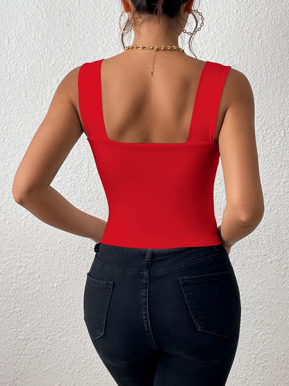 Stretchy Women's Crop Tank Top - Casual Everyday Essential - Soft, Breathable, Sleeveless, Solid Color, Comfortable, Relaxed Fit, Women's Clothing