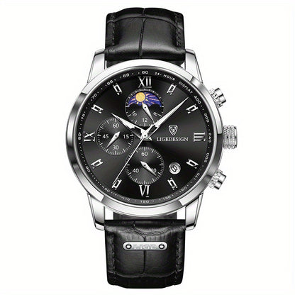 LIGE Men Watch Luxury PU Leather Sport Quartz Wristwatch Chronograph Watch For Men Masculino Men Gift Christmas Gift