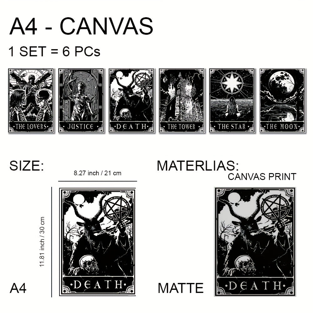 6pcs/set Black White Tarot Posters Wall Art, Living Room Bedroom Modern Wall Painting No Frame