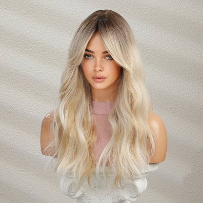 Long Ombre Blonde Hair Wig Natural Looking Layered Wavy Wigs For Women Heat Resistant Hair Wig Cosplay Party Synthetic Wig