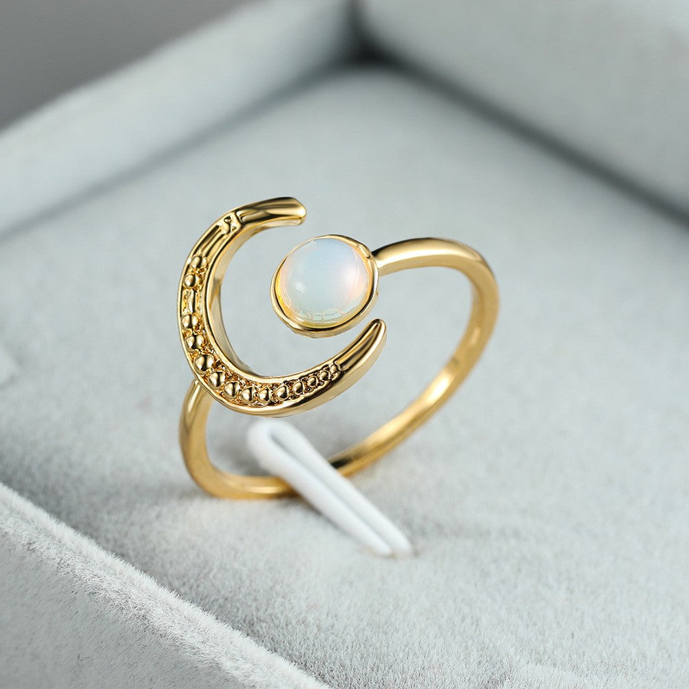 Personality Colorful Moonstone Open Adjustable Ring Temperament Retro Female Hand Accessories