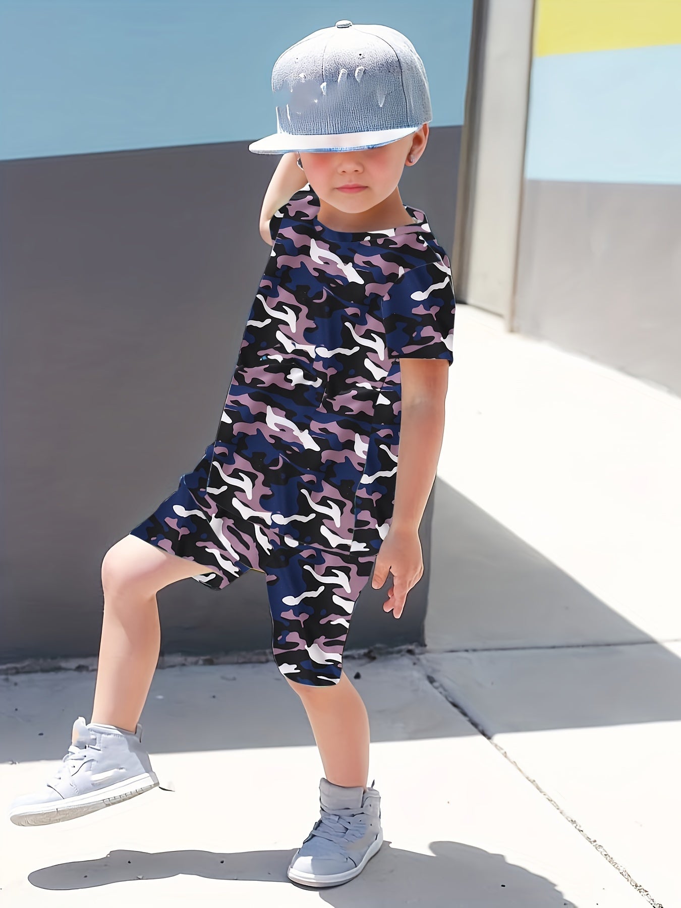 Boys Fashionable Camouflage Two-piece Set - Lightweight T-shirt & Shorts for Summer Playtime - Trendy & Comfortable Everyday Wear