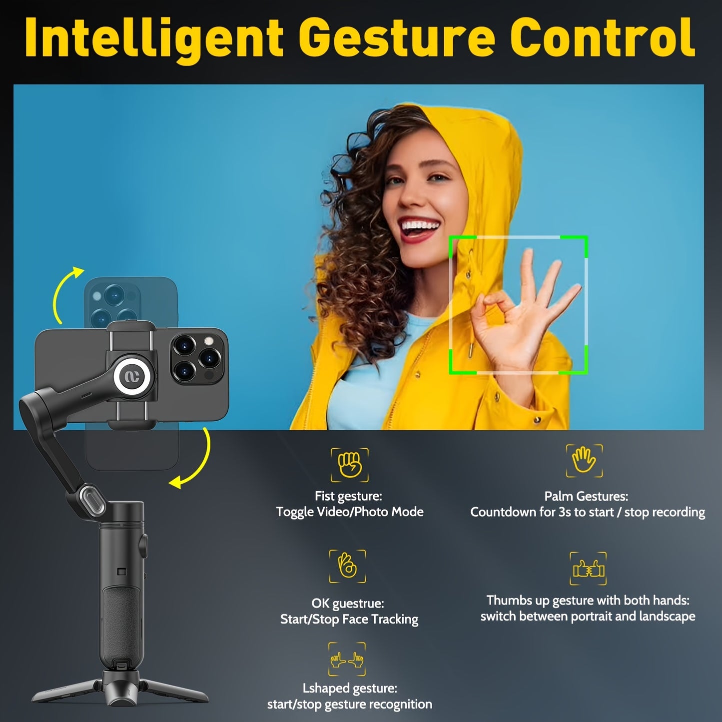 Smart X Pro 3-Axis Foldable Smartphone Gimbal Stabilizer - LED Light, Video Recording, Vlogging Kit for iPhone 15/14/13 Pro Max - Compact, Portable, and Easy to Use