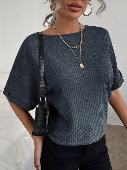Lightweight Waffle Knit Tie-Back T-Shirt - Chic Casual Short Sleeve Top for Spring & Summer - Perfect Womens Fashion Essential