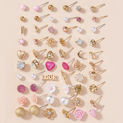 30pairs Butterfly Love Heart Small Flower Water Drop zirconia Snowflake Stud Earrings Set