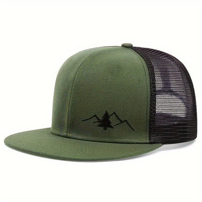 [Breathable Mesh Trucker Hat Outdoor] Trendy Embroidered Trucker Hat, Breathable Mesh Baseball Cap for Outdoor & Skateboarding, Business Business Style