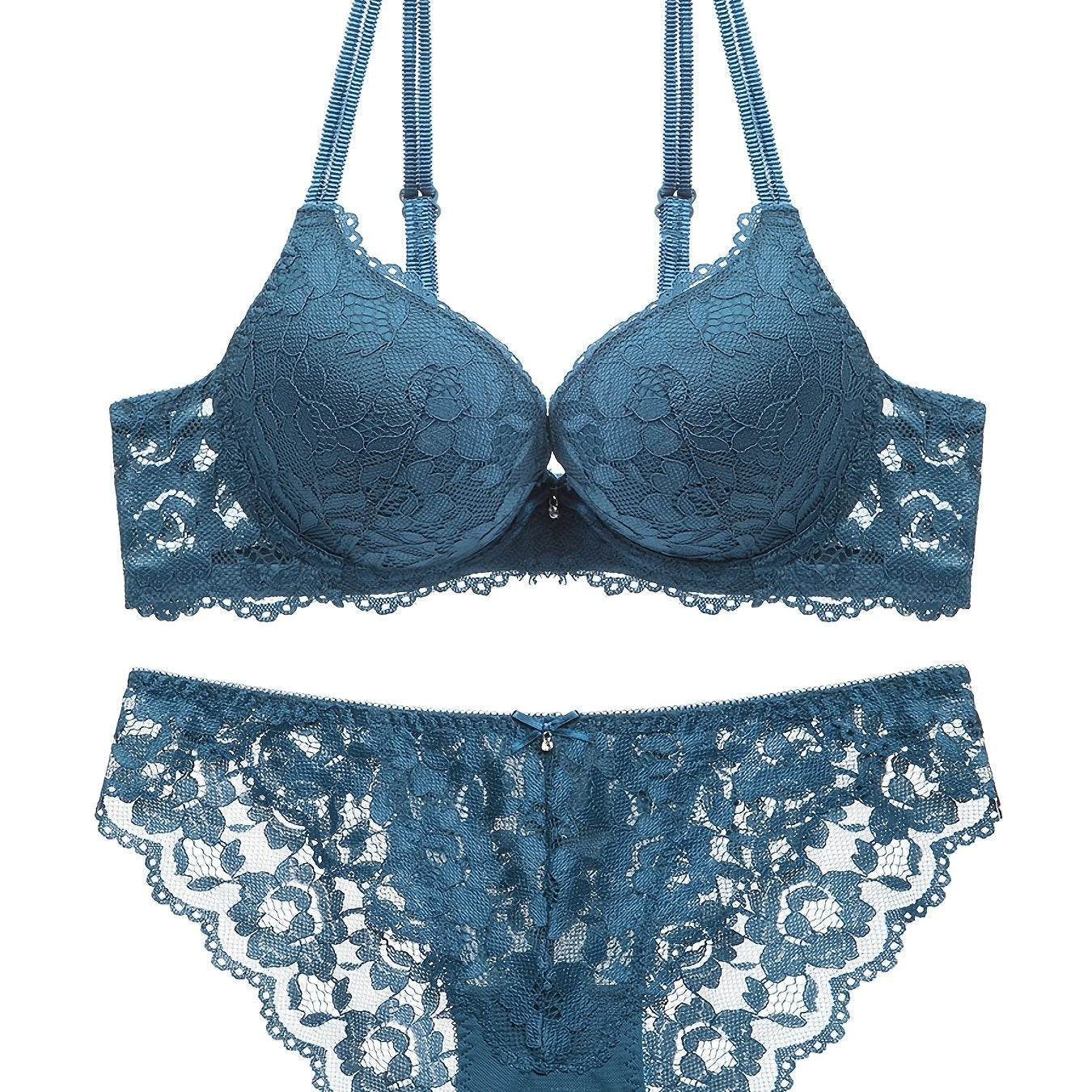 Romantic Lace Embroidery Lingerie Set - Soft & Breathable Push-Up Bra with Sheer Panty - Perfect Seductive Valentines Gift for Her - Womens Comfortable Intimate Wear