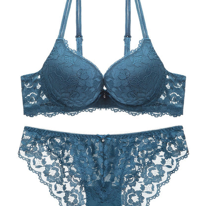 Romantic Lace Embroidery Lingerie Set - Soft & Breathable Push-Up Bra with Sheer Panty - Perfect Seductive Valentines Gift for Her - Womens Comfortable Intimate Wear