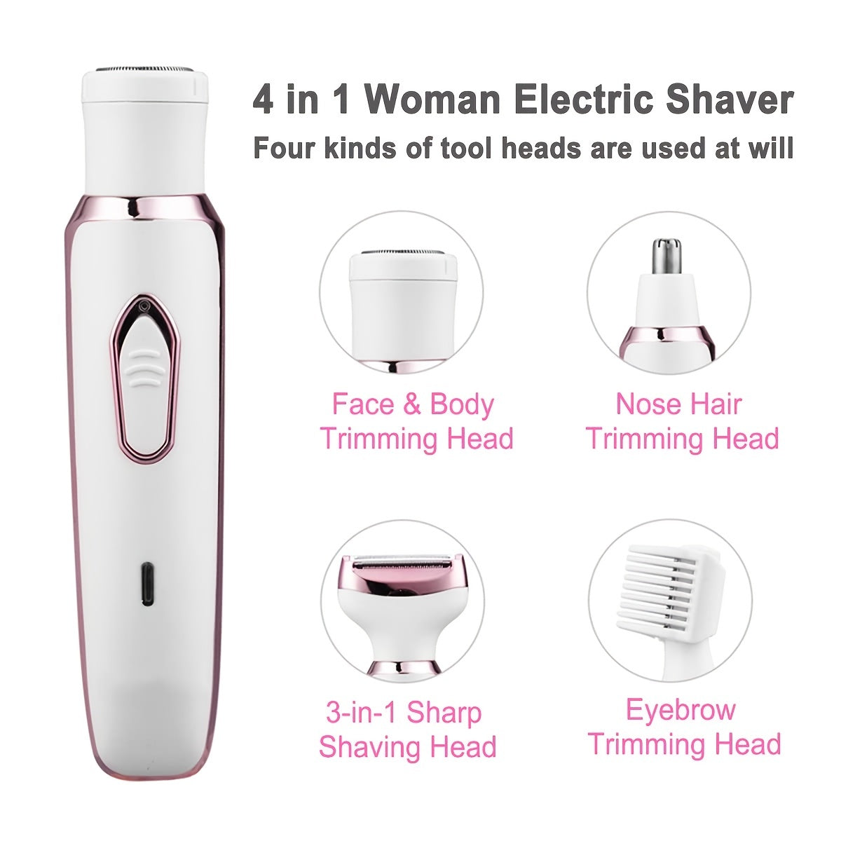 SmoothGlide Womens Electric Shaving Kit - 4-in-1 Cordless Hair Remover for Face, Legs, Underarms & Bikini Area, Wet/Dry Use with Quick-Charge Micro USB, Portable & Perfect for Sensitive Skin, A Luxurious Holiday Gift