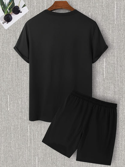 2Pcs Mens Seagull Print Loungewear Set - Fashionable Casual Crew Neck T-Shirt & Drawstring Shorts for Summer - Comfortable Short Sleeve Outfit for Lounging, Vacation, and Workout