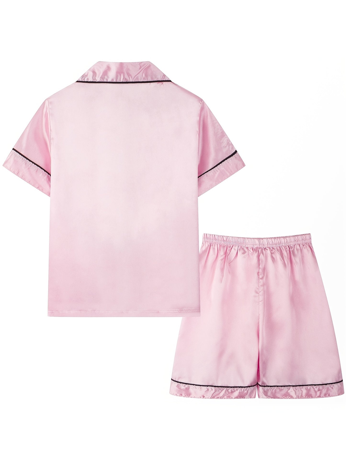 2pcs Girls Pajamas Outfit V-neck Button Casual Short Sleeve Top & Elastic Waist Shorts Set Kids Summer Clothes