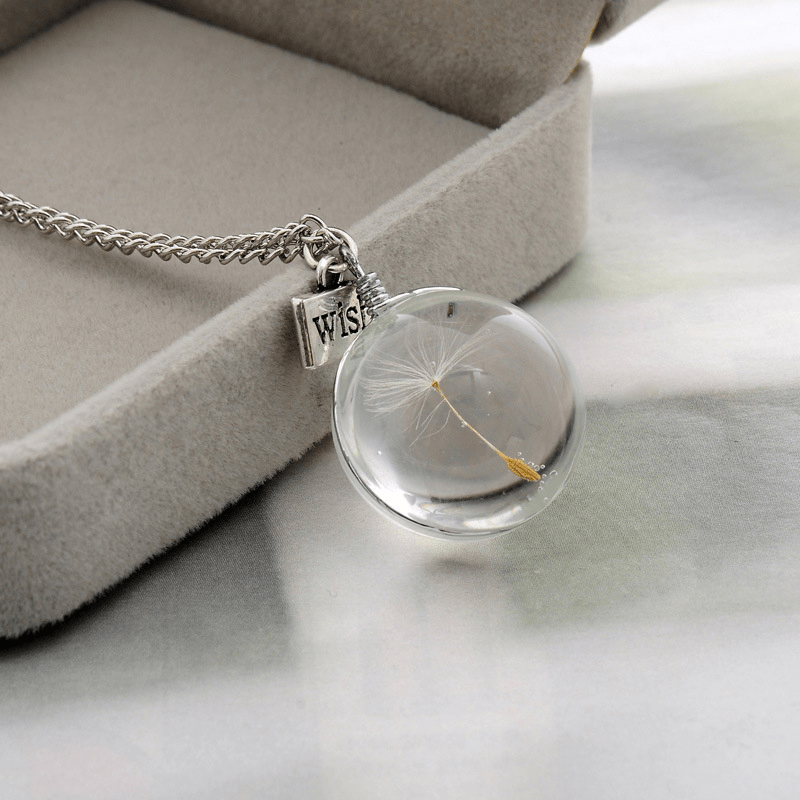 New Dandelion Pendant Necklace Double-sided Crystal Patch 25mm Jewelry Gemstone Sweater Chain Gift