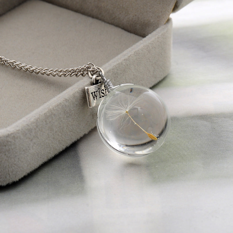 New Dandelion Pendant Necklace Double-sided Crystal Patch 25mm Jewelry Gemstone Sweater Chain Gift
