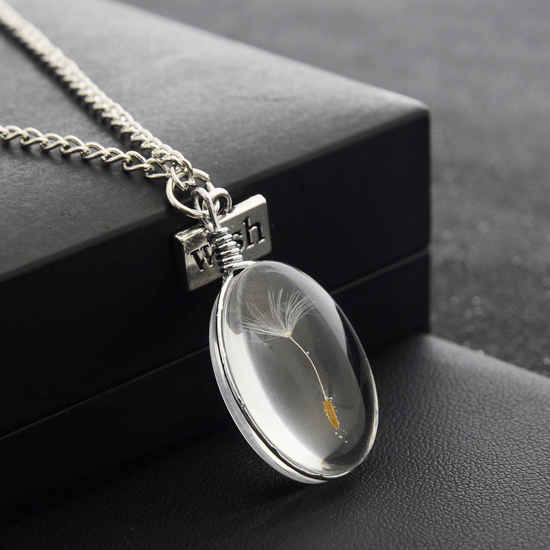 New Dandelion Pendant Necklace Double-sided Crystal Patch 25mm Jewelry Gemstone Sweater Chain Gift