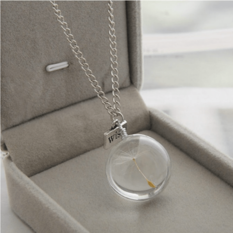New Dandelion Pendant Necklace Double-sided Crystal Patch 25mm Jewelry Gemstone Sweater Chain Gift