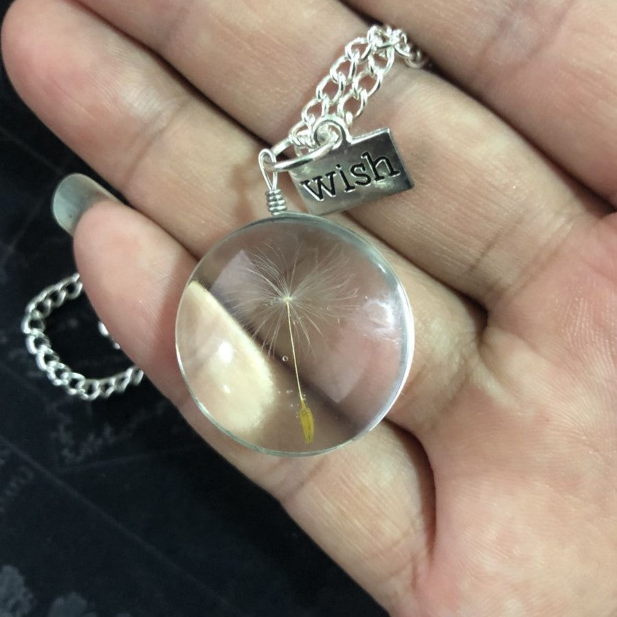 New Dandelion Pendant Necklace Double-sided Crystal Patch 25mm Jewelry Gemstone Sweater Chain Gift