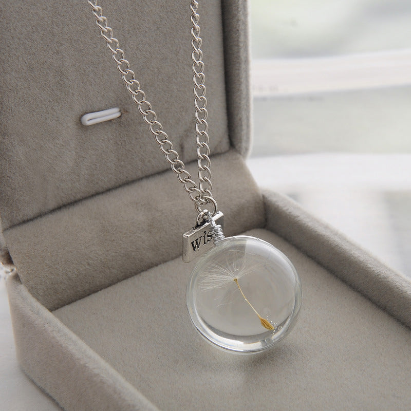 New Dandelion Pendant Necklace Double-sided Crystal Patch 25mm Jewelry Gemstone Sweater Chain Gift