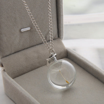 New Dandelion Pendant Necklace Double-sided Crystal Patch 25mm Jewelry Gemstone Sweater Chain Gift