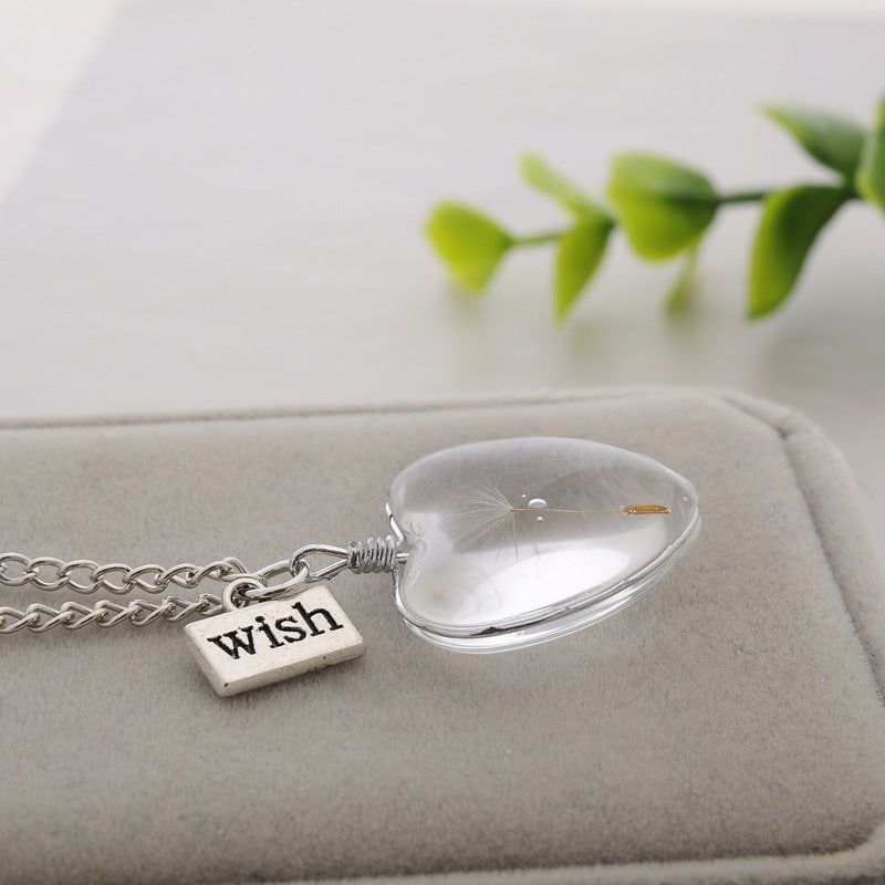 New Dandelion Pendant Necklace Double-sided Crystal Patch 25mm Jewelry Gemstone Sweater Chain Gift