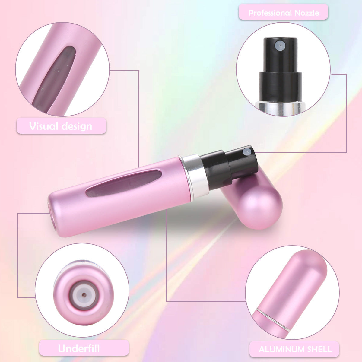 Perfume Refill Bottle Portable Mini Refillable Spray Jar Scent Pump Case Empty Cosmetic Containers Atomizer For Travel 0.17oz