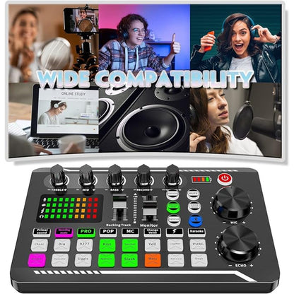All-In-One Professional Audio Mixer, Podcast Equipment Caster with DJ Mixer Effects, Voice Changer, and Podcast Production Studio Equipment for Streaming, Podcasting, Gaming, PC, and Smartphone
