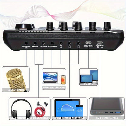 All-In-One Professional Audio Mixer, Podcast Equipment Caster with DJ Mixer Effects, Voice Changer, and Podcast Production Studio Equipment for Streaming, Podcasting, Gaming, PC, and Smartphone