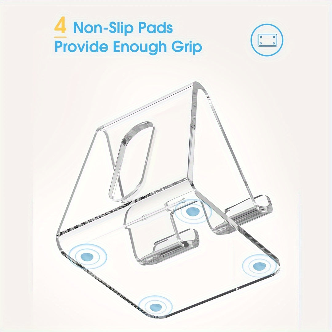 Clear Acrylic Phone Stand, ABS Material, Universal Desktop Smartphone Holder with Non-Slip Pads and Charging Hole, Ergonomic Design for All Smartphones 4-8 Inches - Office Desk Accessories