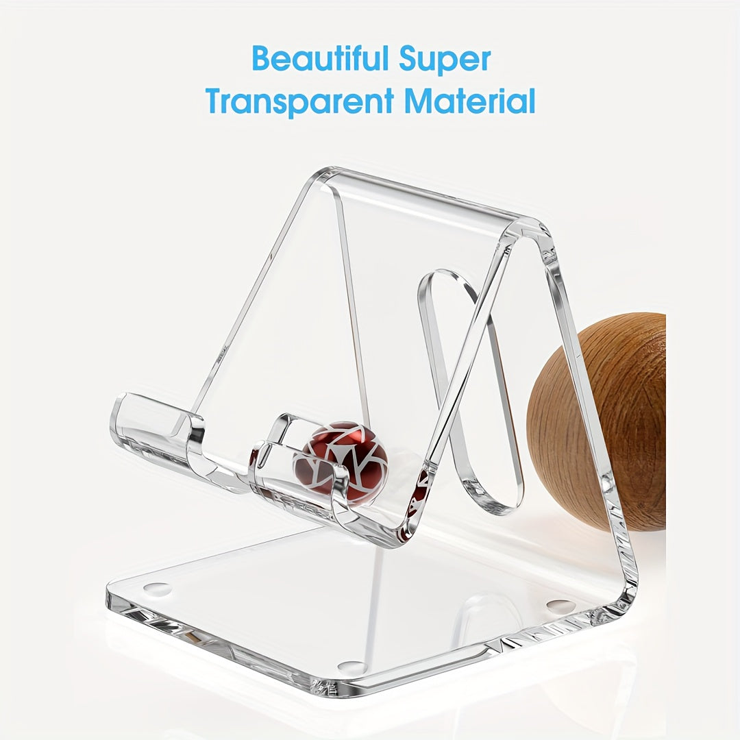 Clear Acrylic Phone Stand, ABS Material, Universal Desktop Smartphone Holder with Non-Slip Pads and Charging Hole, Ergonomic Design for All Smartphones 4-8 Inches - Office Desk Accessories